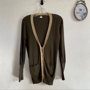 J. Crew Wool Blend Green Gold Cardigan